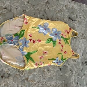 Yellow Floral One-Piece Swimsuit with Blue Flowers